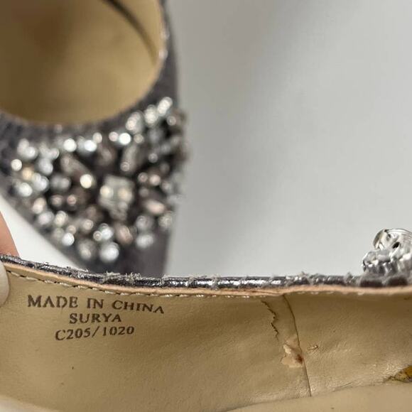 Adrienne Vittadini Surya Slingback Shoes Sz 6M Snake Skin Crystals Pewter Glam - Picture 10 of 15